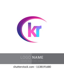 initial letter KR logotype company name, coloreful and swoosh design. vector logo for business and company identity.
