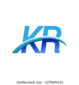 initial letter KR logotype company name colored blue and swoosh design. vector logo for business and company identity.
