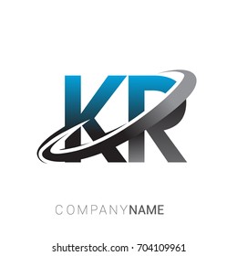 initial letter KR logotype company name colored blue and grey swoosh design. logo design for business and company identity.