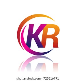 initial letter KR logotype company name orange and magenta color on circle and swoosh design. vector logo for business and company identity.