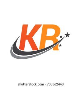 initial letter KR logotype company name colored orange and grey swoosh star design. vector logo for business and company identity.