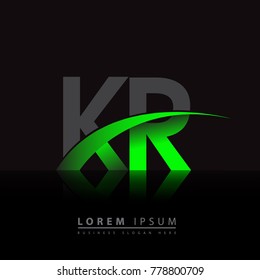 initial letter KR logotype company name colored green and black swoosh design. vector logo for business and company identity.
