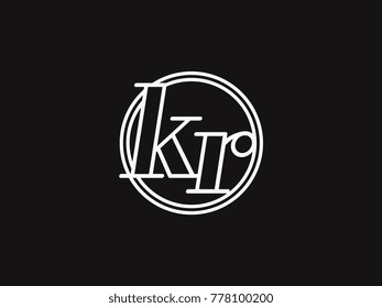 Initial letter kr lowercase outline inside the circle logo template white on black background