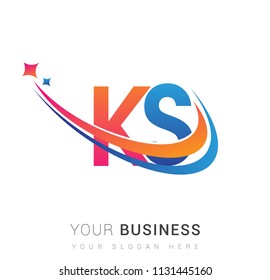 initial letter KS logotype company name colored orange, red and blue swoosh star design. vector logo for business and company identity.