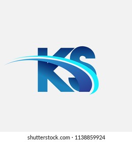 initial letter KS logotype company name colored blue and swoosh design. vector logo for business and company identity.
