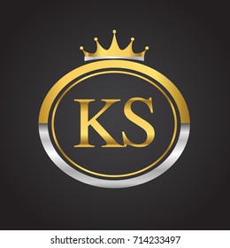 initial letter KS logotype company name with oval shape and crown, gold and silver color. vector logo for business and company identity.