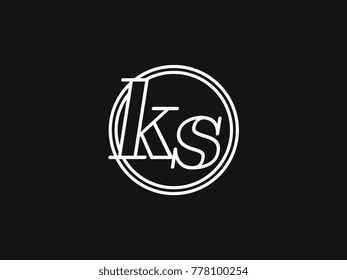 Initial letter ks lowercase outline inside the circle logo template white on black background