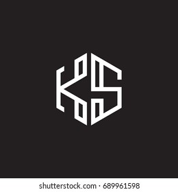 Initial letter KS, minimalist line art monogram hexagon shape logo, white color on black background