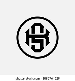 Letra inicial KS o SK superposición, interbloqueo, logotipo de monograma, color negro sobre fondo blanco