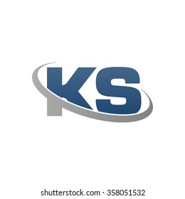 Initial Letter KS Swoosh Ring Company Logo Blue Gray