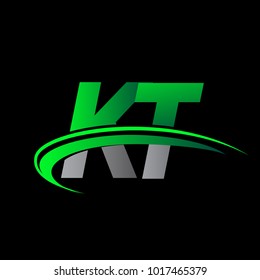 initial letter KT logotype company name colored green and black swoosh design. vector logo for business and company identity.
