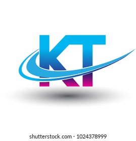 initial letter KT logotype company name colored blue and magenta swoosh design. vector logo for business and company identity.
