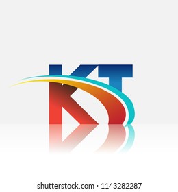 initial letter KT logotype company name colored red and blue and swoosh design. vector logo for business and company identity.