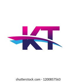 initial letter KT logotype company name colored blue and magenta swoosh design. vector logo for business and company