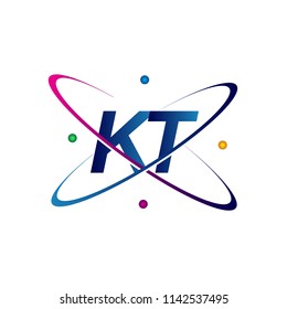 initial letter KT logotype science icon colored blue, red, green and yellow swoosh design. vector logo for business and company identity.
