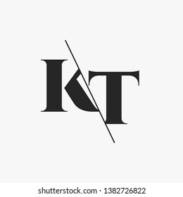 Initial Letter KT Monogram Sliced. Modern logo template isolated on gray background