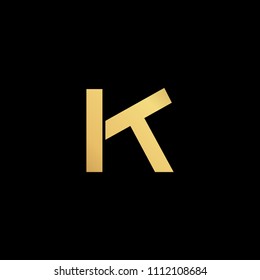 Initial letter KT TK IK KI minimalist art  logo, gold color on black background
