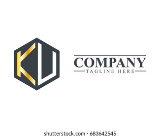 Initial Letter KU KV Hexagonal Design Logo