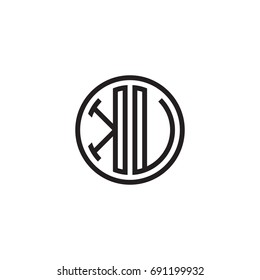 Initial letter KU, KV, minimalist line art monogram circle logo, black color