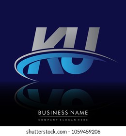 initial letter KU logotype company name colored blue and grey swoosh design. vector logo for business and company identity.