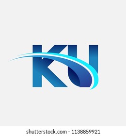 initial letter KU logotype company name colored blue and swoosh design. vector logo for business and company identity.
