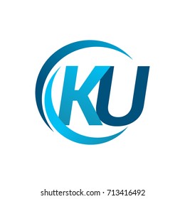 initial letter KU logotype company name blue circle and swoosh design. vector logo for business and company identity.