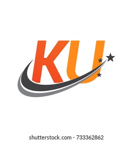 initial letter KU logotype company name colored orange and grey swoosh star design. vector logo for business and company identity.