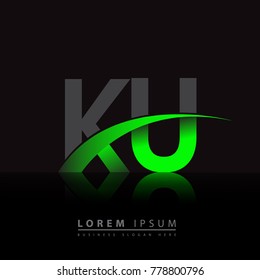 initial letter KU logotype company name colored green and black swoosh design. vector logo for business and company identity.
