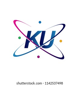 initial letter KU logotype science icon colored blue, red, green and yellow swoosh design. vector logo for business and company identity.
