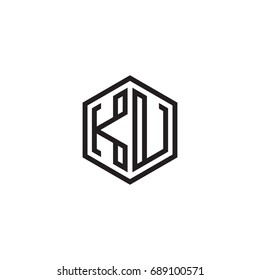 Initial letter KU, minimalist line art monogram hexagon logo, black color