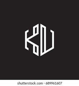 Initial letter KU, minimalist line art monogram hexagon shape logo, white color on black background