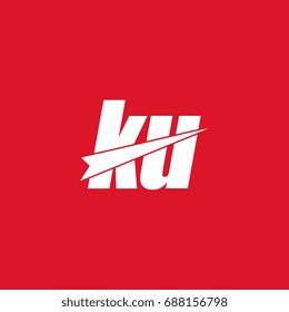 initial letter ku white flat logo vector in red background