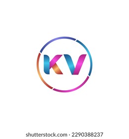 Initial letter KV curve rounded logo, gradient vibrant colorful glossy colors