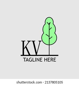 Initial letter KV with green tree logo. Minimal, simple and unique.