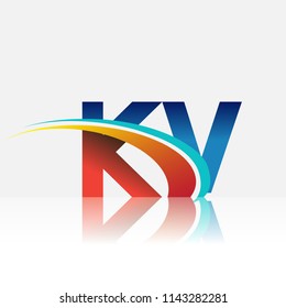 initial letter KV logotype company name colored red and blue and swoosh design. vector logo for business and company identity.