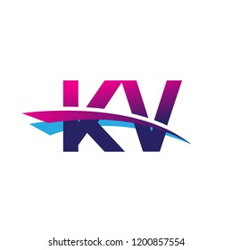 initial letter KV logotype company name colored blue and magenta swoosh design. vector logo for business and company