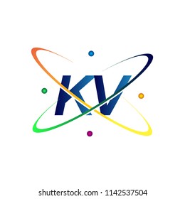initial letter KV logotype science icon colored blue, red, green and yellow swoosh design. vector logo for business and company identity.
