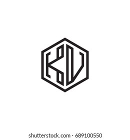 Initial letter KV, minimalist line art monogram hexagon logo, black color