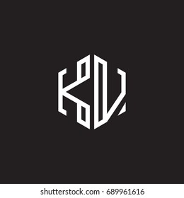 Initial letter KV, minimalist line art monogram hexagon shape logo, white color on black background