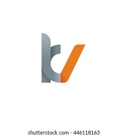 initial letter kv modern linked circle round lowercase logo orange gray