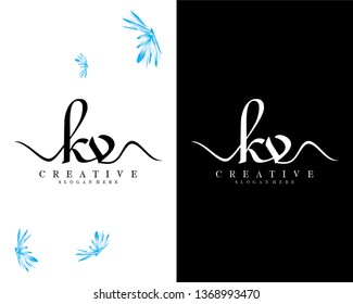 initial letter kv, vk handwriting letter logo template design vector