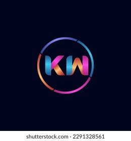 Anfangsbuchstabe KW abgerundetes Logo, lebhafte Farbverlauf-Farben in glänzenden Farben