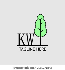 Initial letter KW with green tree logo. Minimal, simple and unique.