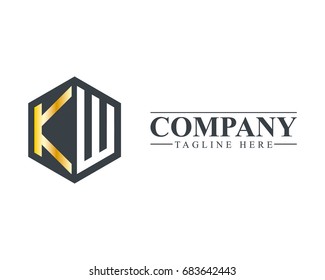 Initial Letter KW Hexagonal Design Logo