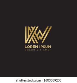 Initial Letter KW linked uppercase overlap modern gold logo vector design template. Suitable for business, consulting group company.