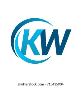 initial letter KW logotype company name blue circle and swoosh design. vector logo for business and company identity.