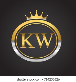 initial letter KW logotype company name with oval shape and crown, gold and silver color. vector logo for business and company identity.