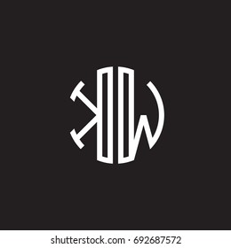 Initial letter KW, minimalist line art monogram circle shape logo, white color on black background