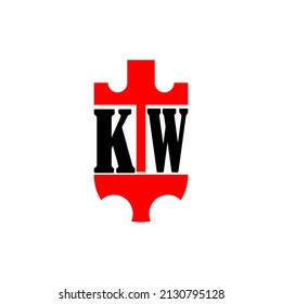 Initial letter KW red crown shield simple logo. Minimal and unique.