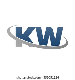 initial letter KW swoosh ring company logo blue gray